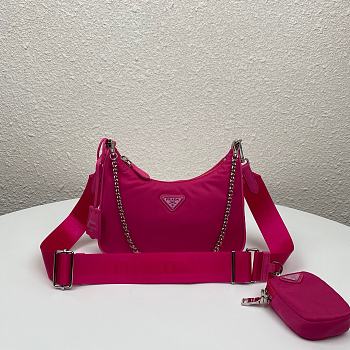 Prada Nylon Hobo Polka-Dot Bag 1BH204 Rose Red Size 22 x 12 x 6 cm
