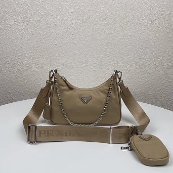 Prada Nylon Hobo Polka-Dot Bag 1BH204 Beige Size 22 x 12 x 6 cm