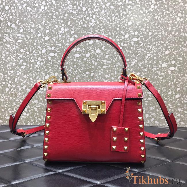 Valentino Rockstud Alcove Grainy Calfskin Handbag Red Size 22 x 17 x 9 cm - 1