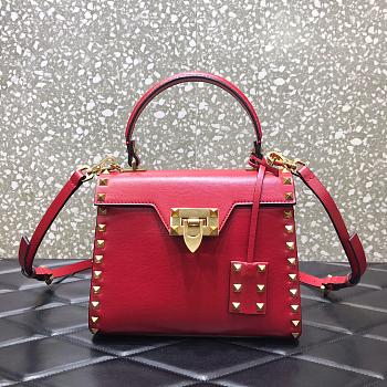 Valentino Rockstud Alcove Grainy Calfskin Handbag Red Size 22 x 17 x 9 cm