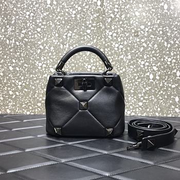 Valentino Enameled Stud The Handle Bag Black Size 20 x 9 x 15 cm