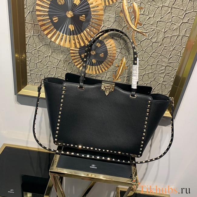 Valentino Tote Gold Stud Black 0970B Size 33 × 14 × 26 cm - 1