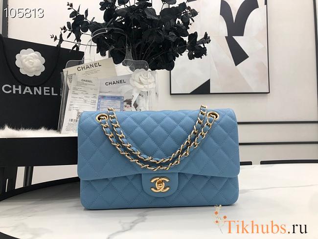 Chanel Flap Bag Gold-tone Metal Caviar Leather Blue 880780 Size 25cm - 1