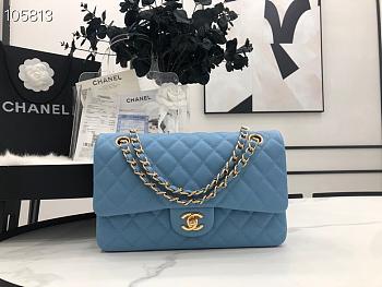 Chanel Flap Bag Gold-tone Metal Caviar Leather Blue 880780 Size 25cm