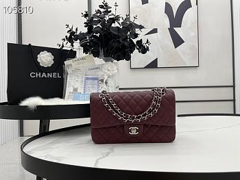 Chanel Flap Bag Silver-tone Metal Caviar Leather Wine Red 880780 Size 25cm