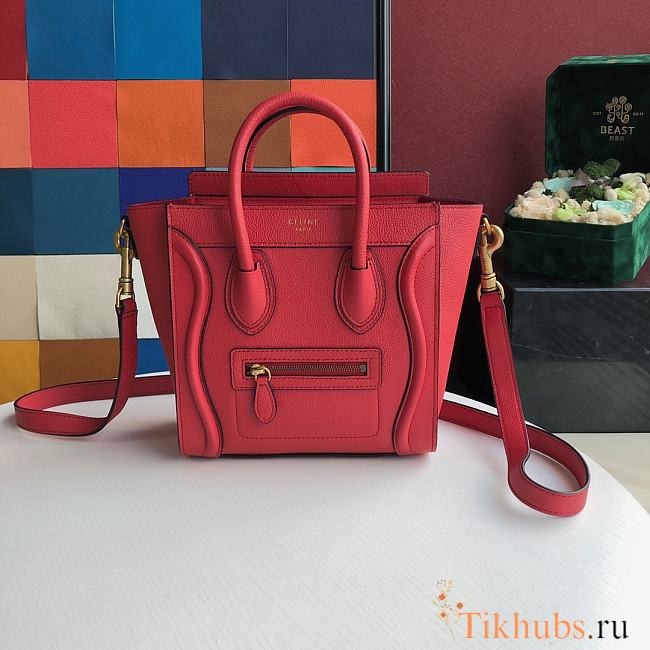 Celine Micro Luggage Calfskin Dune Red Size 20 X 20 X 10 cm - 1