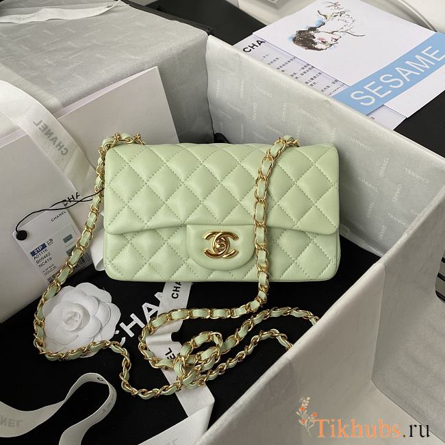 Chanel Flap Bag Lambskin in Light Green 20cm with Gold Hardware - 1