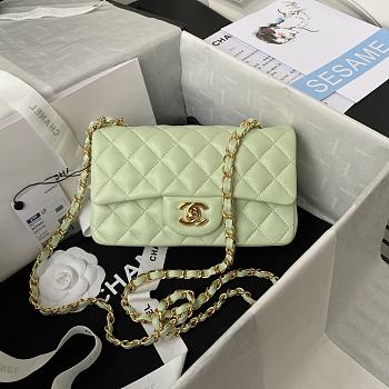 Chanel Flap Bag Lambskin in Light Green 20cm with Gold Hardware