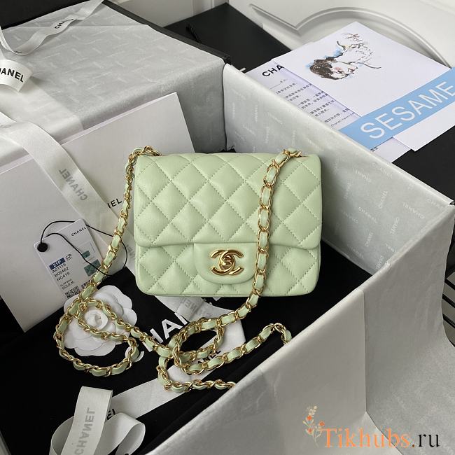 Chanel Flap Bag Lambskin in Light Green 17cm with Gold Hardware - 1