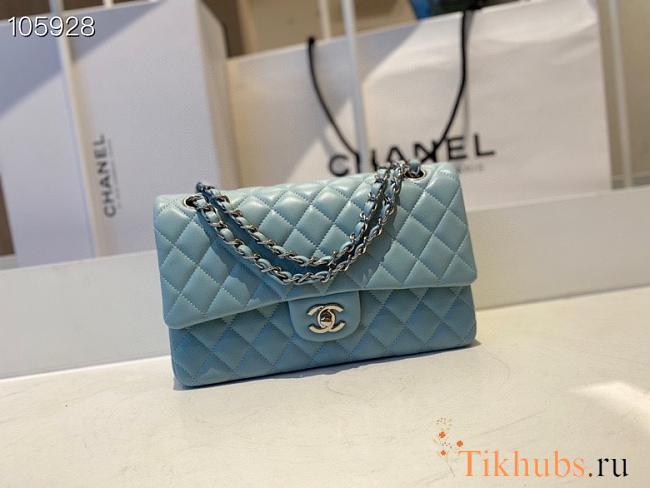 Chanel Lambskin Flap Bag Silver-Tone Light Blue 980880 Size 25cm - 1