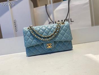 Chanel Lambskin Flap Bag Gold-Tone Light Blue 980880 Size 25cm