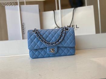 Chanel Lambskin Flap Bag Silver-Tone Dark Blue 980880 Size 25cm