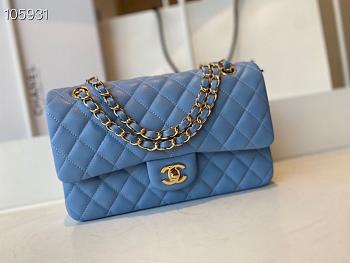 Chanel Lambskin Flap Bag Gold-Tone Dark Blue 980880 Size 25cm