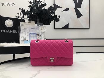 Chanel Lambskin Flap Bag Silver-Tone Dark Rose Red 980880 Size 25cm