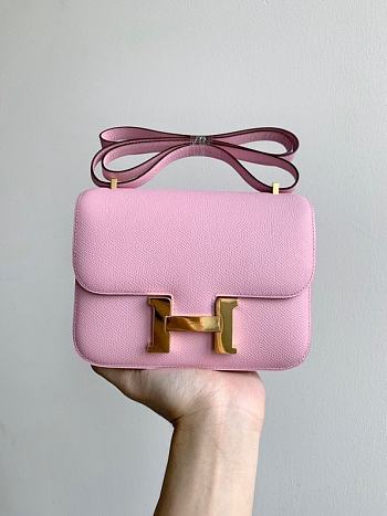 Hermes Epsom Leather Gold Lock Bag In Pink Size 19 cm