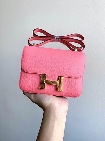 Hermes Epsom Leather Gold Lock Bag In Dark Pink Size 19 cm