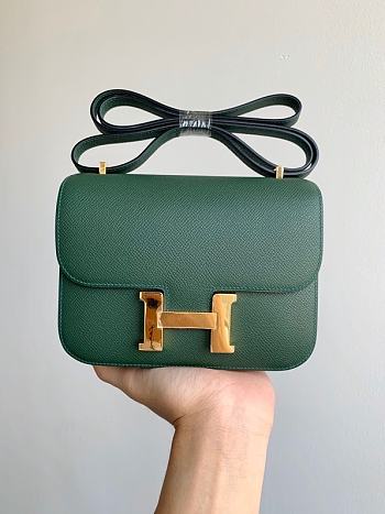 Hermes Epsom Leather Gold Lock Bag In Green Size 19 cm