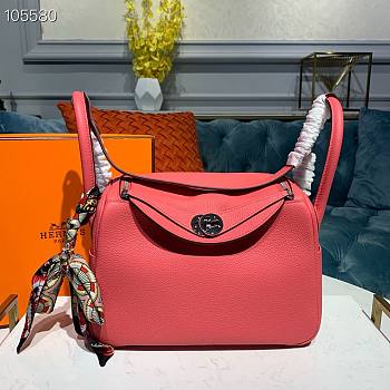 Hermes Lindy Leather Handbag Pink Size 26 x 14 x 18 cm