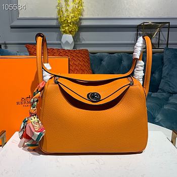 Hermes Lindy Leather Handbag Orange Size 26 x 14 x 18 cm