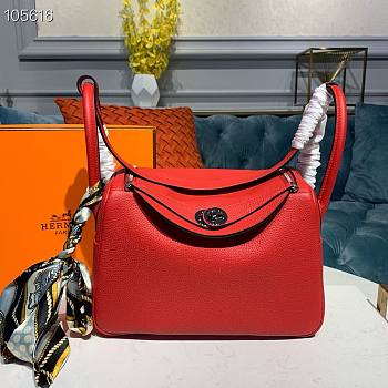 Hermes Lindy Leather Handbag Red Size 26 x 14 x 18 cm