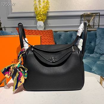 Hermes Lindy Leather Handbag Black Size 26 x 14 x 18 cm