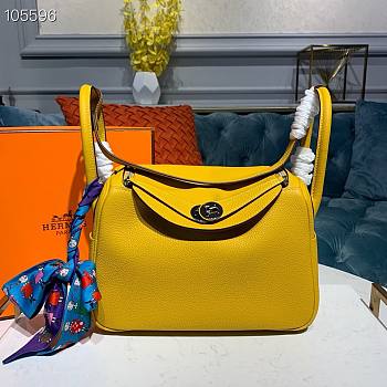 Hermes Lindy Leather Handbag Yellow Size 26 x 14 x 18 cm