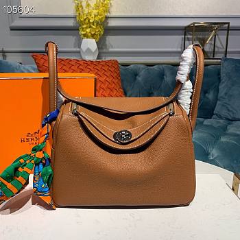 Hermes Lindy Leather Handbag Gold Brown Color Size 26 x 14 x 18 cm
