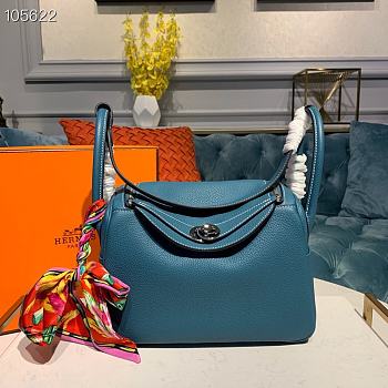 Hermes Lindy Leather Handbag Cornflower Blue Size 26 x 14 x 18 cm