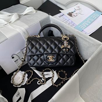 Chanel Coco Lambskin Handle Bag Black Gold Hardware Size 20 x 12 x 6 cm