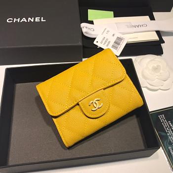 Chanel Calfskin Leather Plain Folding Yellow Wallets