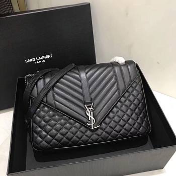 YSL Envelope Large Bag Black Silver Hardware 440115 Size 31 x 21.5 x 8 cm