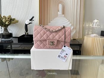 Chanel Mini Flap Bag Silver-tone Metal Caviar Leather Pink Size 20cm