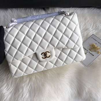Chanel Lambskin Double Flap Bag In White Gold Hardware Size 30 cm