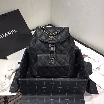 Chanel Duma Diamond - Quilted Backpack Black Size 21.5 x 24 x 12 cm