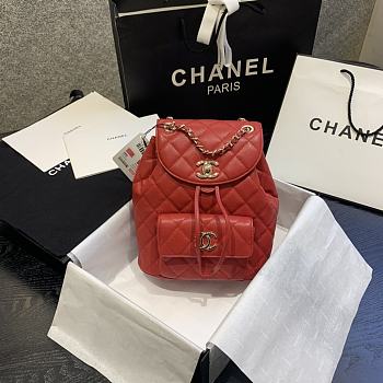 Chanel Duma Diamond - Quilted Backpack Red AS1371 Size 21.5 x 24 x 12 cm