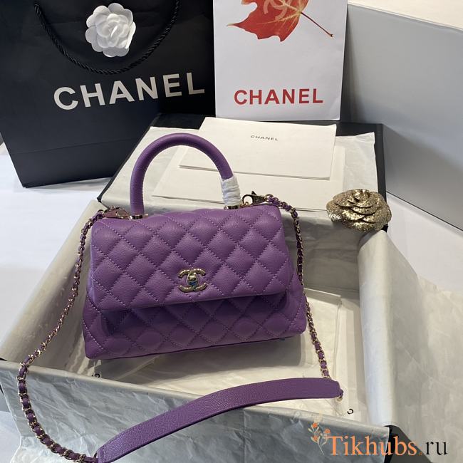 Chanel Coco Top Handle Caviar Bag Purple Size 28 cm - 1