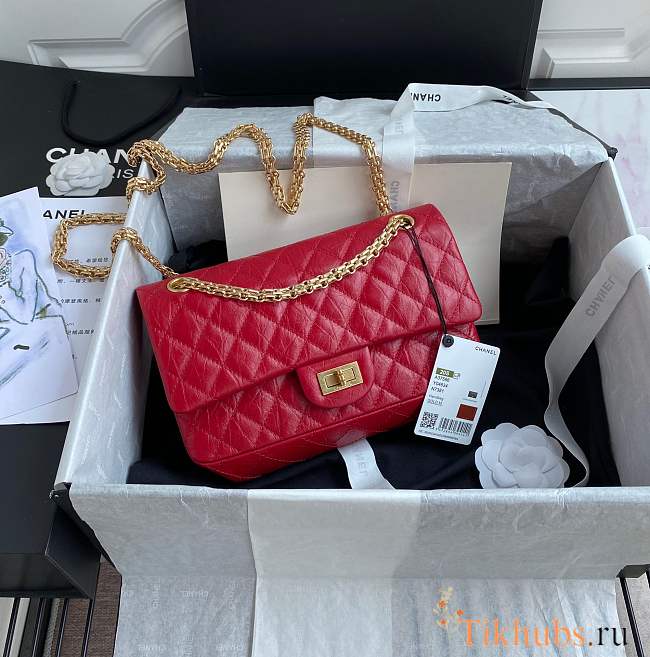 Chanel Elephant Pattern Red Flap Bag Gold Hardware Size 24 x 16 x 7.5 cm - 1