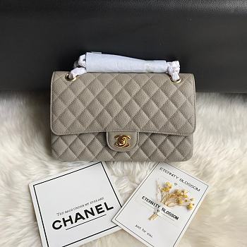 Chanel Flap Bag Gray Caviar Gold Hardware Size 25 cm