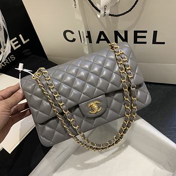 Chanel Flap Bag Gray Lambskin 01112 Gold Hardware Size 25 cm