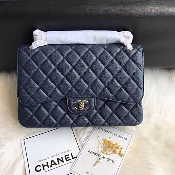 Chanel Flap Bag Navy Blue Caviar Silver Hardware Jumbo Size 30 cm