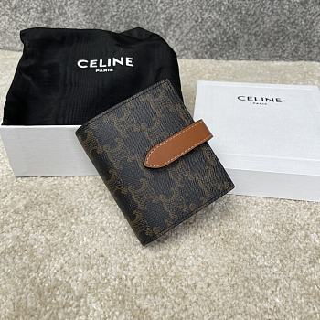 Celine Small Strap Wallet In Triomphe Canvas Size 10.5x9x2cm
