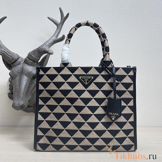 Prada Symbole Jacquard Fabric Bag Black/Beige 1BA354 Size 28 × 22 × 9 cm - 1