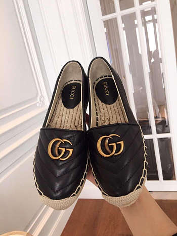 Gucci Leather Espadrille Double G Black 