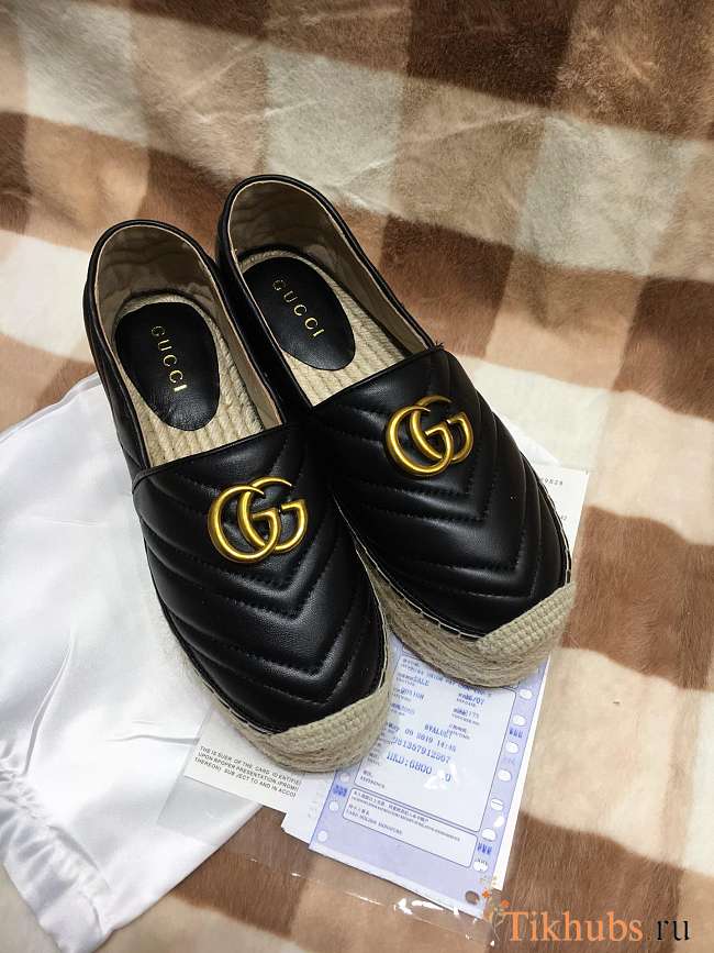 Gucci Leather Espadrille Double G Black 02 - 1