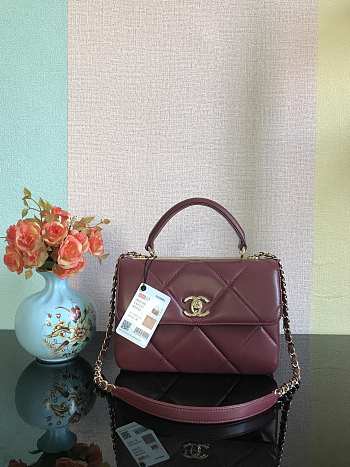 Chanel Trendy Handle 92236 Wine Red Gold Hardware Size 25 x 17 x 12 cm