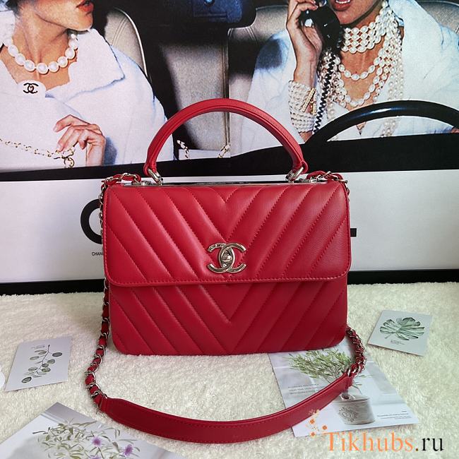 Chanel Trendy 92236V Red Silver Hardware Size 25 x 17 x 12 cm - 1