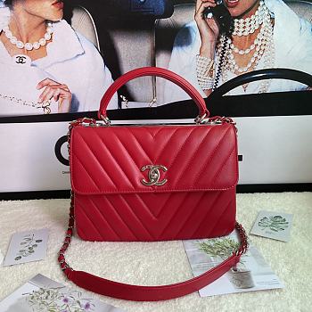 Chanel Trendy 92236V Red Silver Hardware Size 25 x 17 x 12 cm