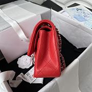 Chanel Flap Bag Lambskin Red Silver Hardware Size 23 cm - 6
