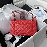 Chanel Flap Bag Lambskin Red Silver Hardware Size 23 cm - 4