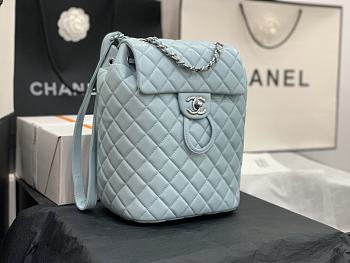 Chanel Blue Silver Hardware Backpack 91120 Size 25 x 20 x 10 cm